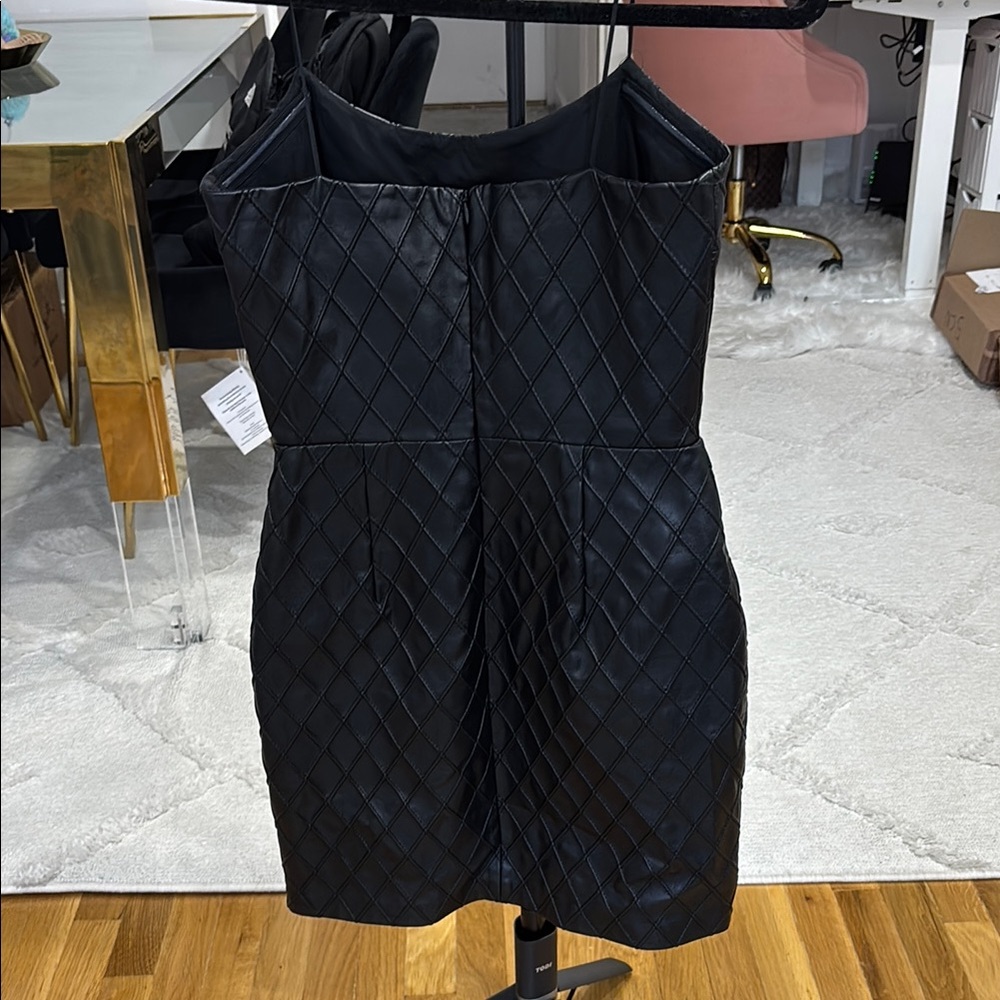 Elegant Black Faux Leather Amanda Uprichard Dress - Picture 3 of 4